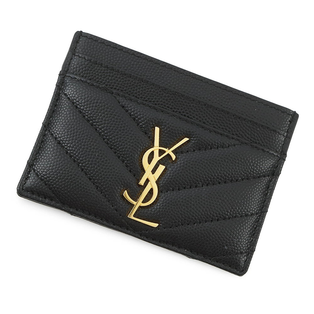 Saint Laurent Paris Card Case Wallet Monogram Quilted Calf Leather Black